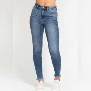 Judy Blue High Waist Destroy & Shark Bite Hem Skinny Denim Jeans- 7/28